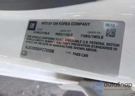 2015 Chevrolet Spark 1Lt Cvt from USA, damaged, VIN KL8CD6S90FC793588